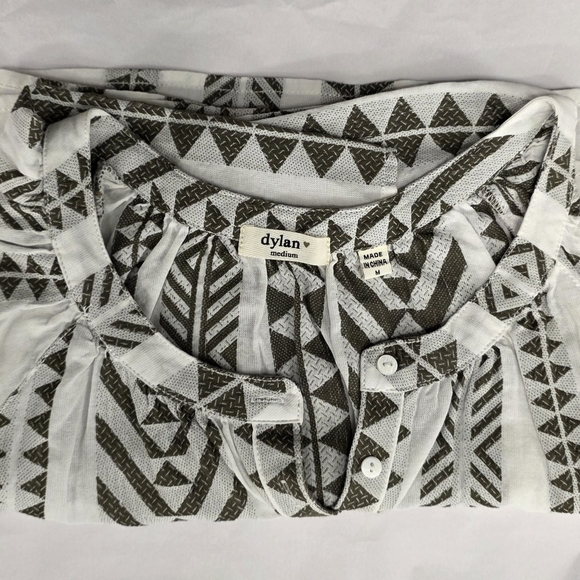 Dylan Fun Off White Green Print Short Sleeve Button cotton shirt size M - Picture 6 of 12